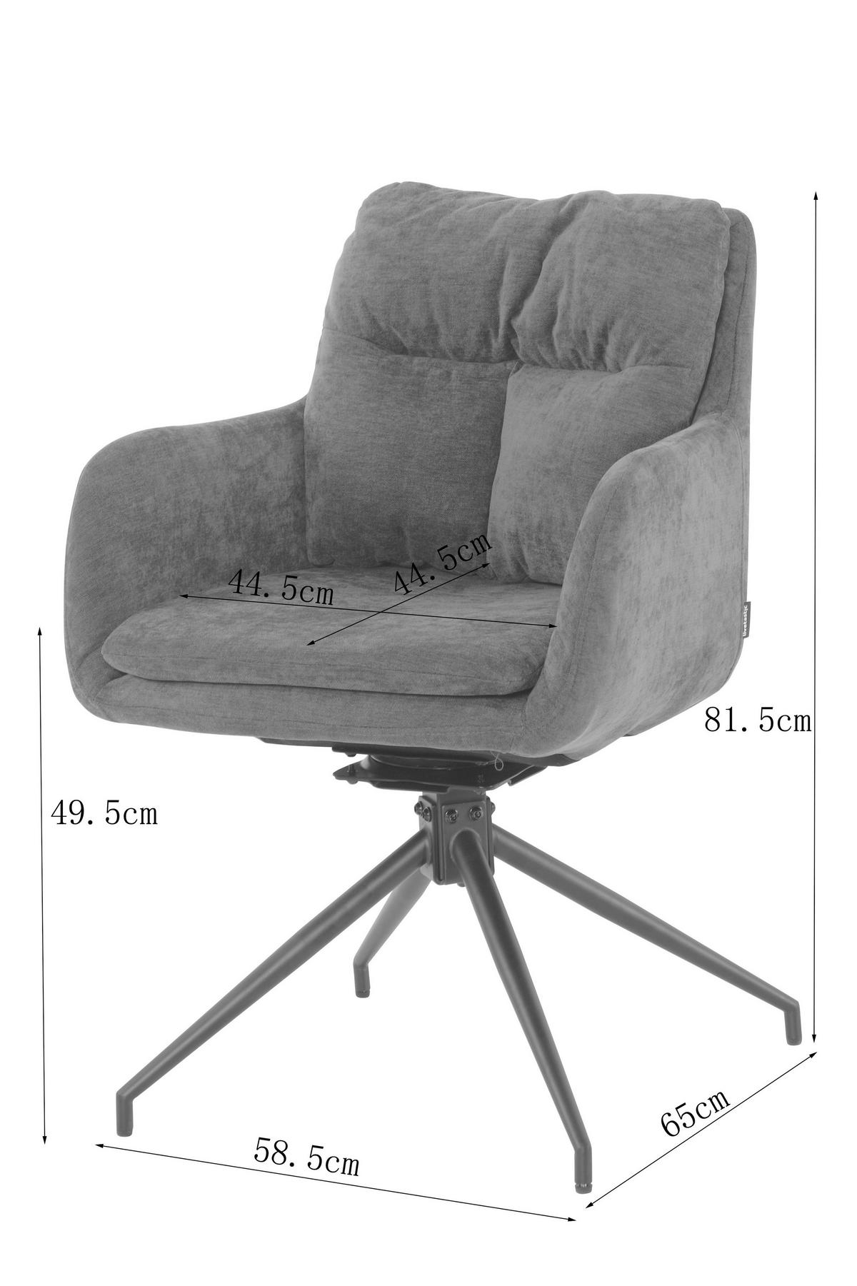 ARMLEHNSTUHL  Sitzfläche 180° drehbar, automatische Rückholfunktion Chenille  Schwarz, Dunkelgrau  - Dunkelgrau/Schwarz, MODERN, Textil/Metall (57.5/82/65cm) - Livetastic