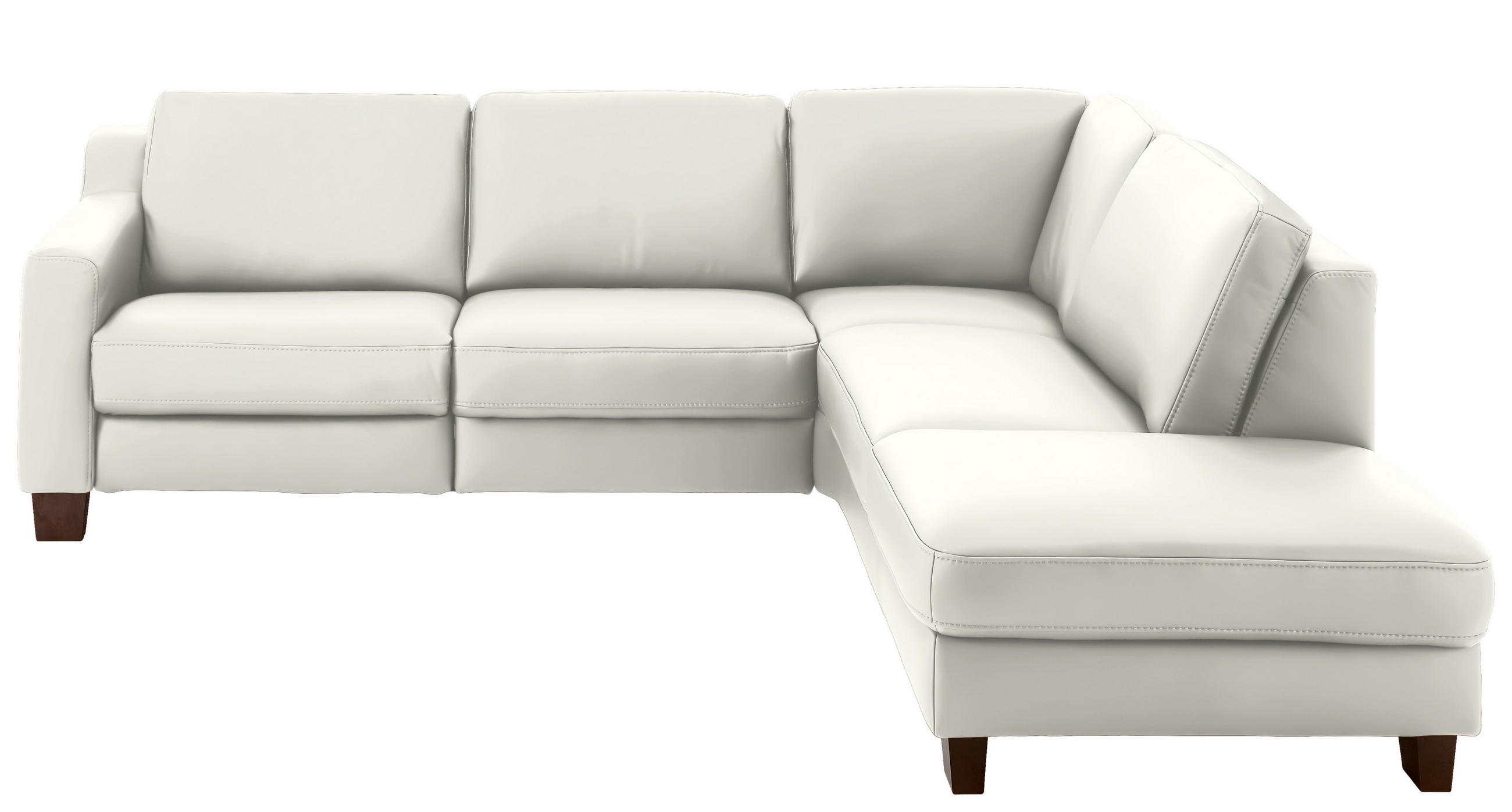 ECKSOFA in Echtleder Ecru  - Ecru/Eichefarben, Design, Leder/Holz (259/235cm) - Valdera
