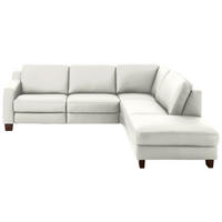 ECKSOFA in Echtleder Ecru  - Ecru/Eichefarben, Design, Leder/Holz (259/235cm) - Valdera