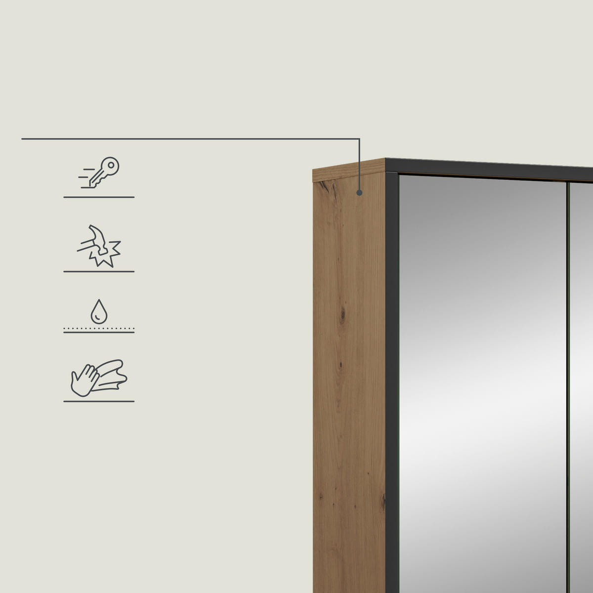 SPEGELSKÅP  - ek Artisan, Trend, trämaterial/glas (80/68/19cm) - MID.YOU