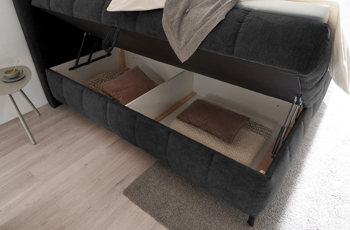 BOXBETT 180/200 cm,  in Dunkelgrau, Bettkasten, Topper, Matratzen, H2 = mittel  - Dunkelgrau/Schwarz, KONVENTIONELL, Kunststoff/Textil (180/200cm) - Hom`in