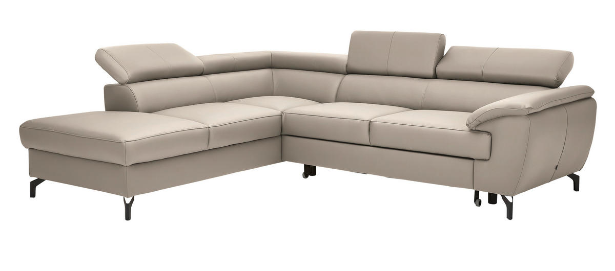 ECKSOFA in Echtleder Greige  - Greige/Schwarz, Design, Leder/Metall (220/256cm) - Celina Home