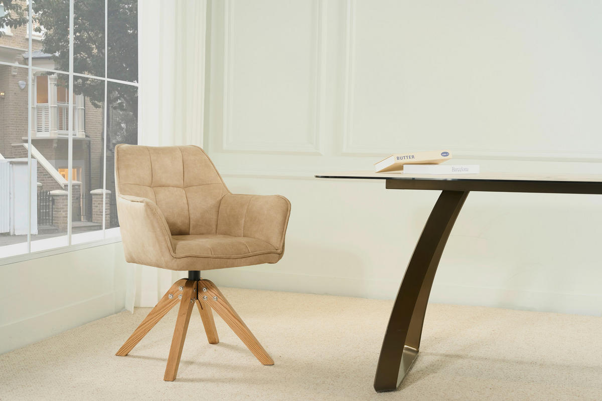 ARMLEHNSTUHL in Holz, Textil Eichefarben, Beige  - Eichefarben/Beige, Basics, Holz/Textil (61/85/63cm) - MID.YOU