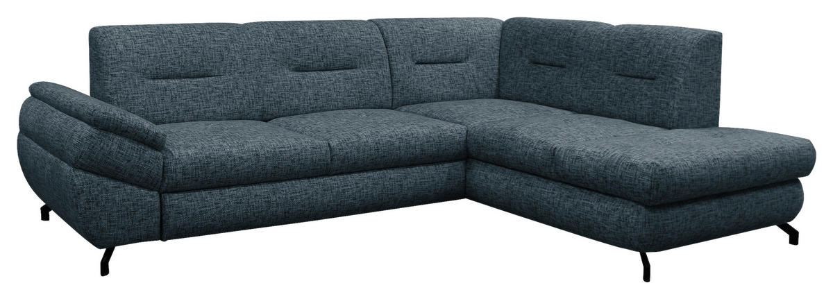 ECKSOFA Blau Struktur, Plüsch  - Blau/Schwarz, Design, Textil/Metall (274/201cm) - MID.YOU