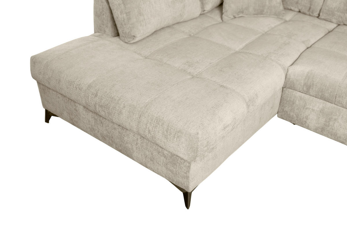 ECKSOFA LIVANO Beige Chenille Liegefläche im Originalstoff  - Beige/Schwarz, Design, Textil/Metall (190/250cm) - P & B
