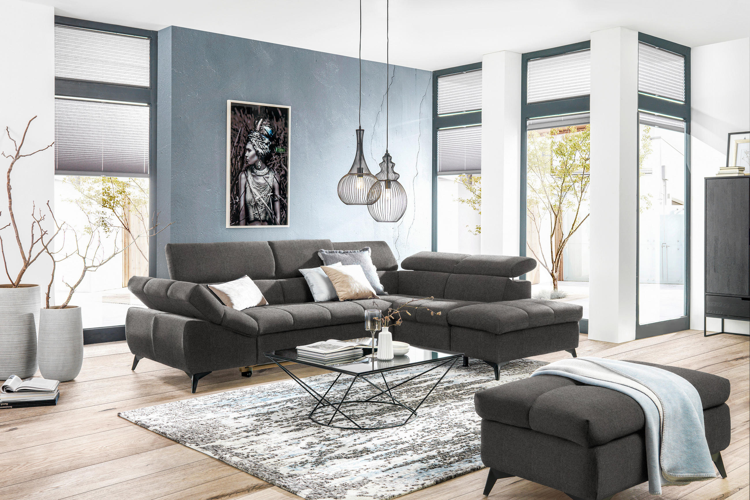 ECKSOFA in Mikrofaser Grau  - Schwarz/Grau, Design, Kunststoff/Textil (279/210cm) - Livetastic