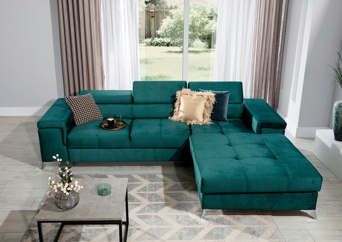 ECKSOFA  Grün Samt  - Silberfarben/Grün, Design, Textil/Metall (281/205cm) - MID.YOU
