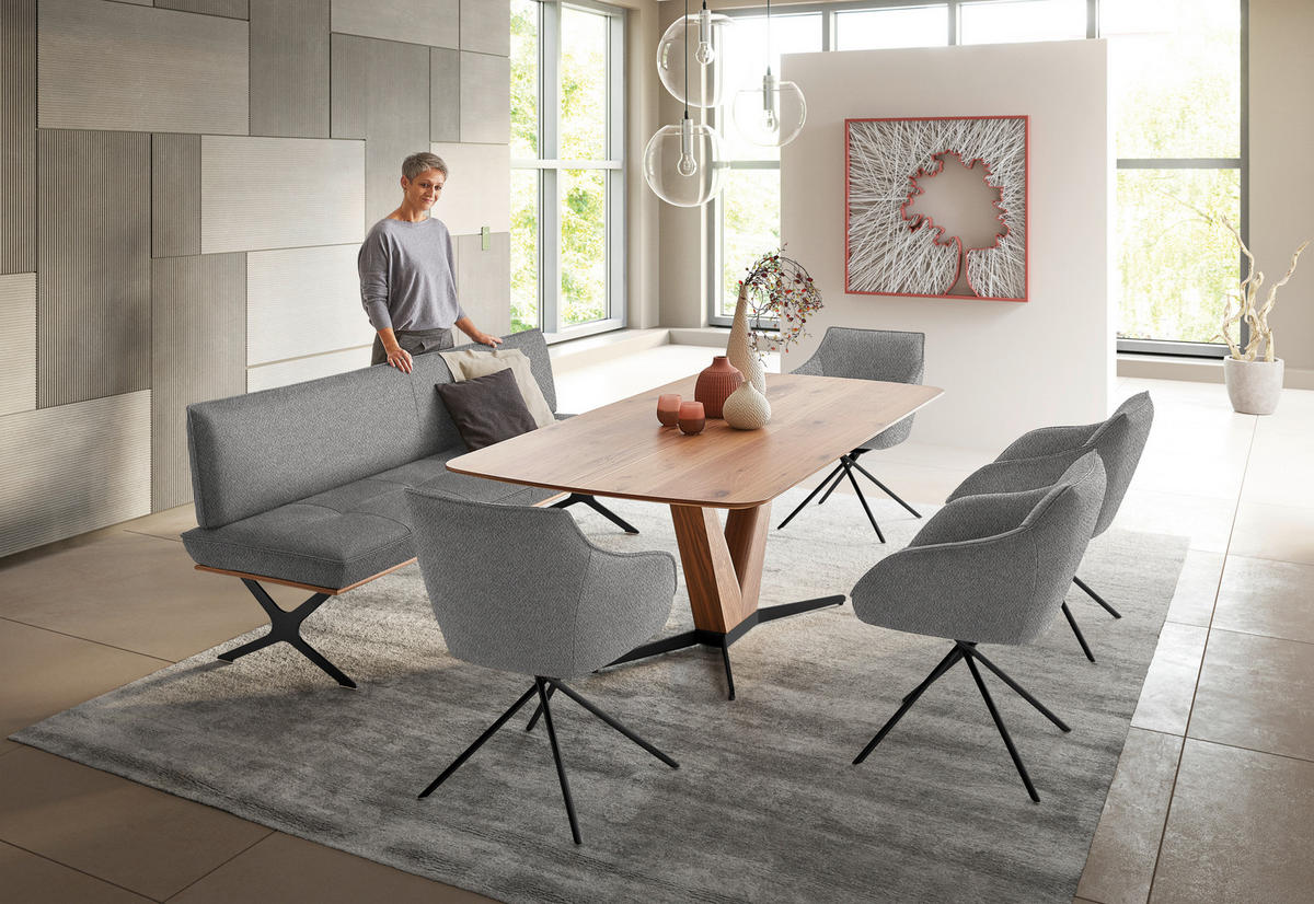 SITZBANK in Holz, Textil Schwarz, Nussbaumfarben, Ecru  - Ecru/Nussbaumfarben, Design, Holz/Textil (214/88/66cm) - Koinor