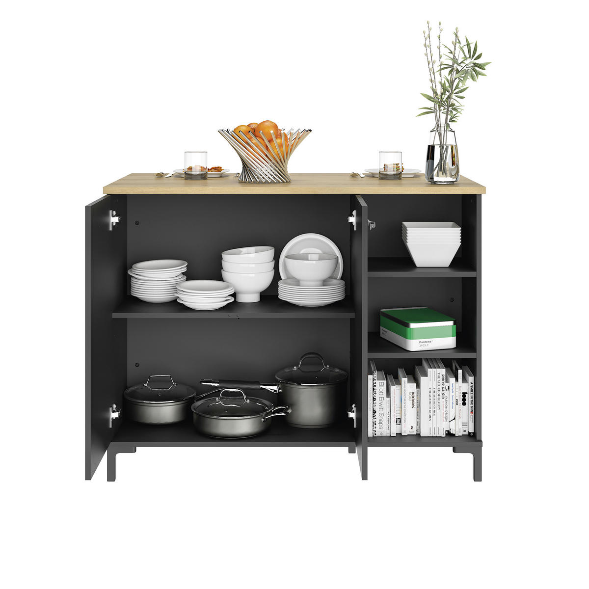 KÜCHENINSEL 120/93/66 cm  in Schwarz, Eichefarben  - Eichefarben/Anthrazit, Trend, Holzwerkstoff/Kunststoff (120/93/66cm) - MID.YOU