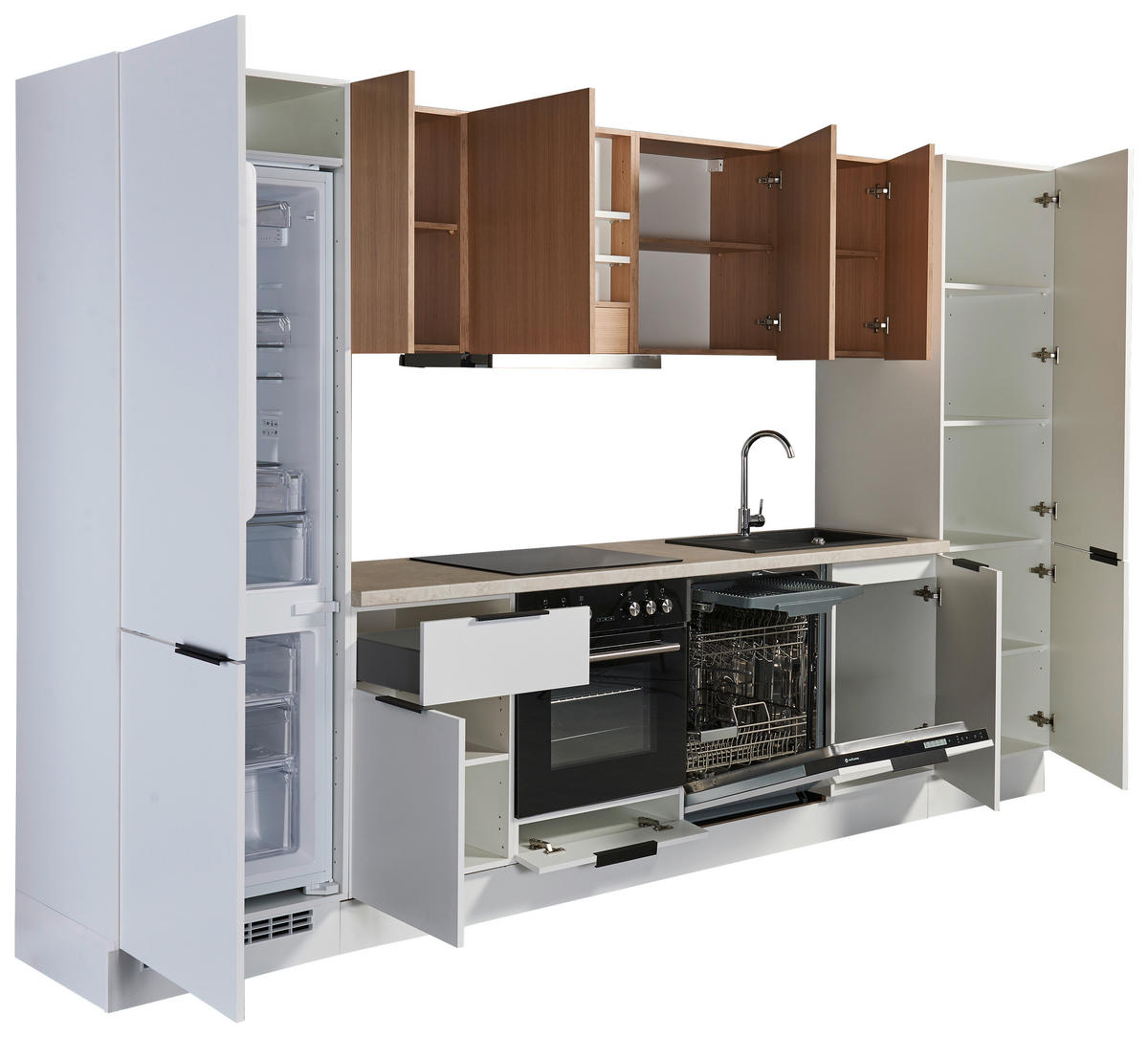 KÜCHENBLOCK 340 cm   in Weiß, Eichefarben  - Eichefarben/Beige, Design, Holzwerkstoff/Metall (340cm) - MID.YOU