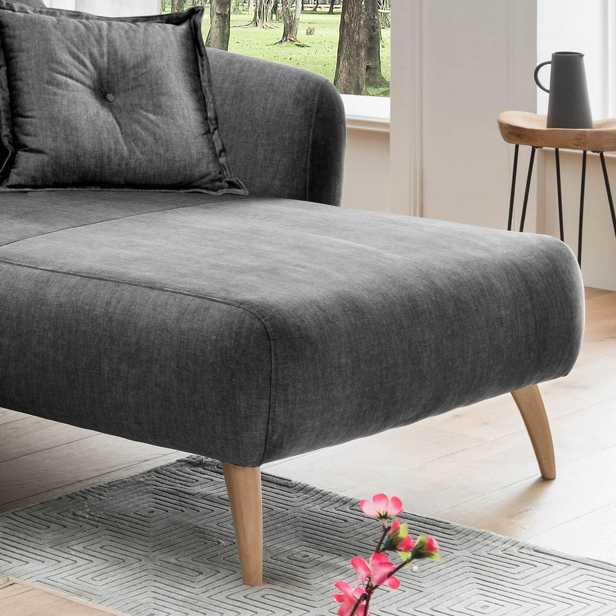 ECKSOFA in Velours Grau  - Buchefarben/Grau, Modern, Holz/Textil (277/162cm) - Livetastic