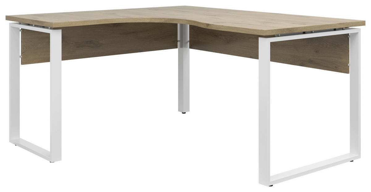 ECKSCHREIBTISCH 140/160/77,8 cm  in Weiß, Eichefarben  - Eichefarben/Weiß, KONVENTIONELL, Holzwerkstoff/Metall (140/160/77,8cm) - Voleo
