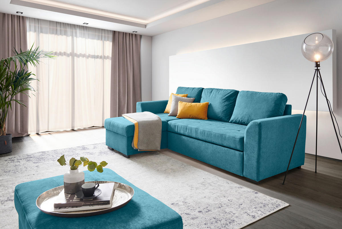 ECKSOFA in Webstoff Petrol  - Petrol/Schwarz, Design, Kunststoff/Textil (155/243cm) - Xora