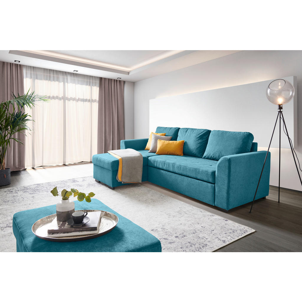 Thumbnail - Xora Ecksofa, Petrol, Textil, 3-Sitzer, Füllung: Schaumstoff, L-Form, links montierbar, rechts montierbar, 243x155 cm, T...