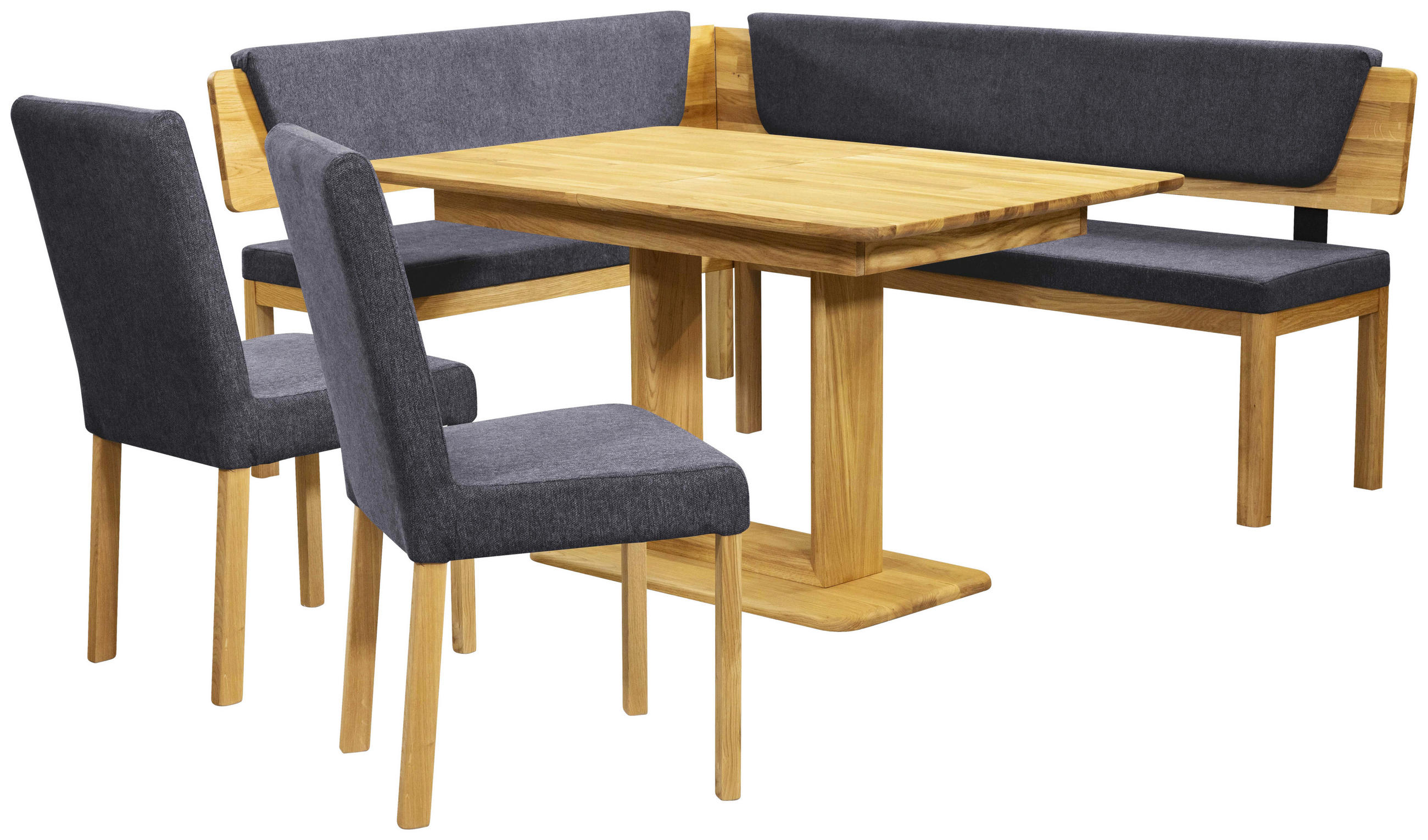 ECKBANK 155/195 cm Webstoff Eichefarben, Blau Eiche vollmassiv   - Blau/Eichefarben, KONVENTIONELL, Holz/Textil (155/195cm) - Linea Natura