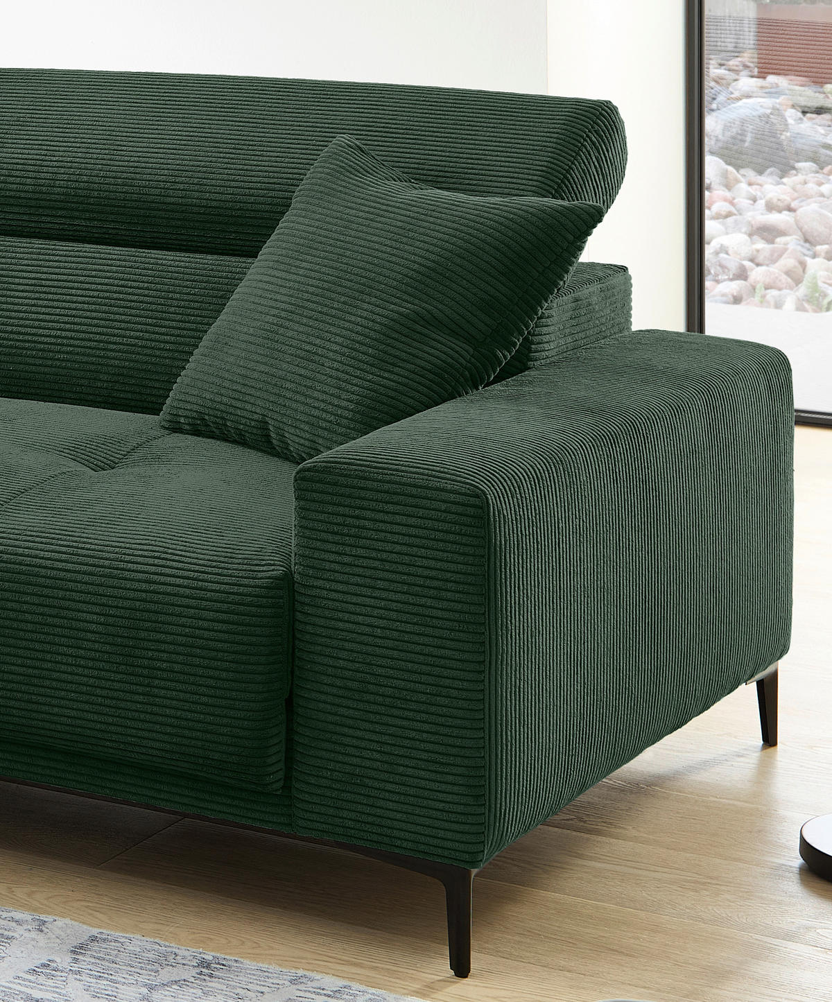ECKSOFA Cord Dunkelgrün  - Dunkelgrün/Schwarz, Basics, Textil/Metall (183/250cm) - Livetastic
