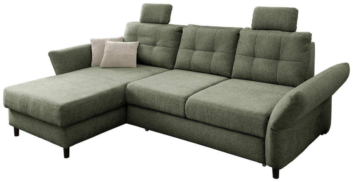 ECKSOFA in Chenille Dunkelgrün  - Dunkelgrün/Beige, Modern, Holz/Textil (176/250-280cm) - Livetastic