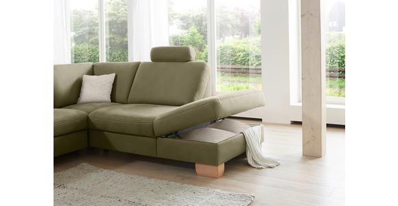 ECKSOFA in Mikrofaser Hellgrün  - Wildeiche/Beige, KONVENTIONELL, Holz/Textil (236/286cm) - Voleo