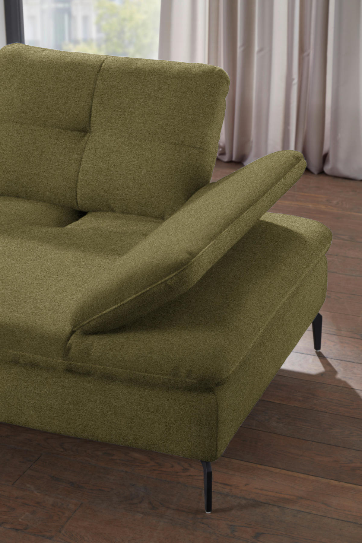 ECKSOFA in Flachgewebe Olivgrün  - Schwarz/Olivgrün, Design, Textil/Metall (157/344cm) - Chilliano