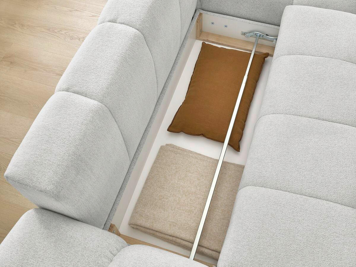 ECKSCHLAFSOFA EVEREST  mit Rücken echt, Armteil links, Armteil rechts Flachgewebe Hellgrau  - Hellgrau/Schwarz, MODERN, Kunststoff/Textil (318/180cm) - Livetastic