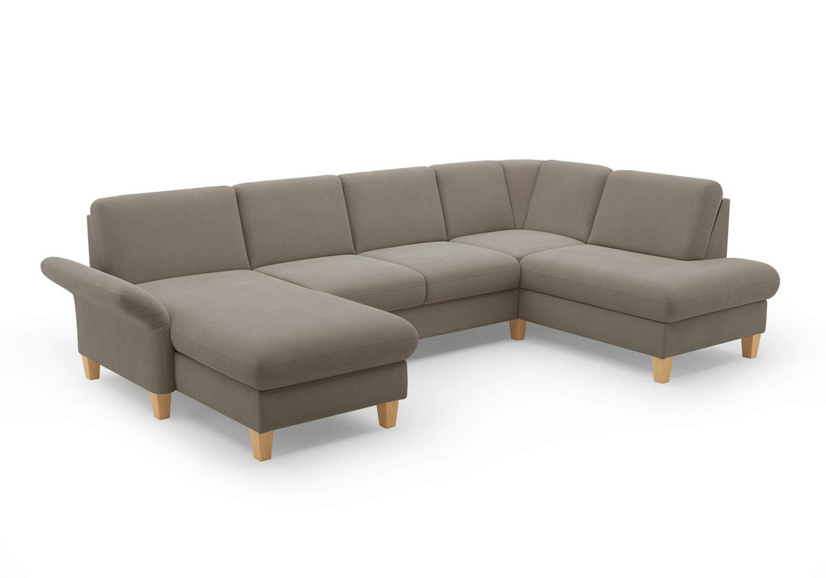 WOHNLANDSCHAFT Schlammfarben Flachgewebe  - Schlammfarben/Eichefarben, KONVENTIONELL, Holz/Textil (164/314/195cm) - Sit & More