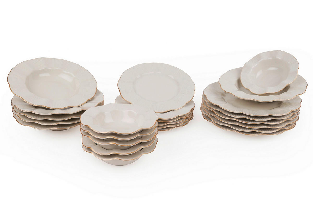KOMBINOVANÁ SOUPRAVA, 24dílné, porcelán - krémová/barvy zlata, Basics, keramika