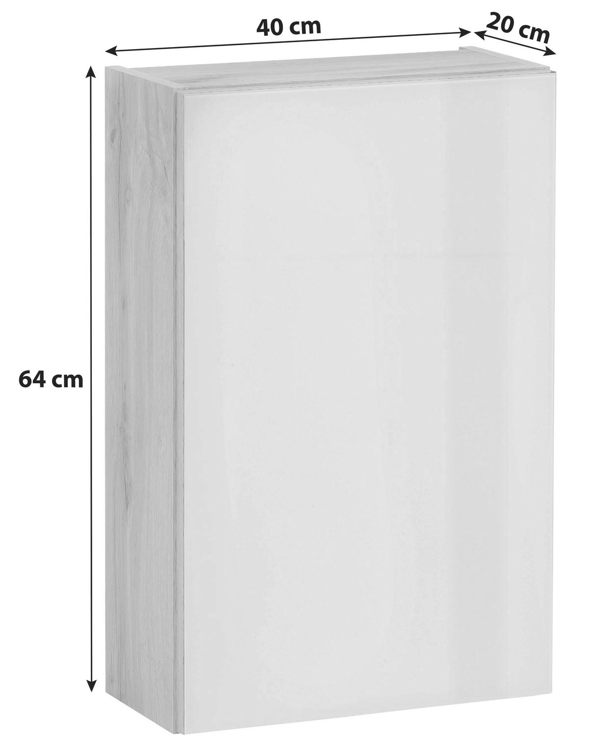 VÄGGHÄNGT SKÅP  - vit/ekfärgad, Klassisk, trämaterial/glas (40/64/20cm) - Held