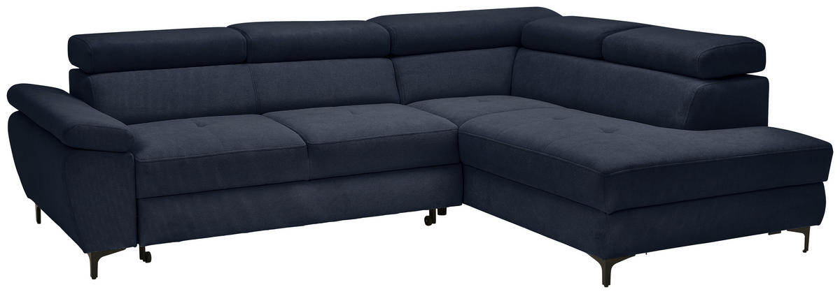 ECKSOFA inkl. Funktion COMBO Dunkelblau Flachgewebe  - Schwarz/Dunkelblau, Design, Textil/Metall (266/206cm) - Stylife