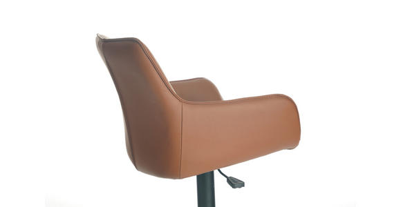 BARHOCKER Echtleder Schwarz, Cognac Eisen Lederauswahl, Sitzfläche 360° drehbar, automatische Rückholfunktion  - Cognac/Schwarz, Design, Leder/Metall (54/92-112/55cm) - Novel