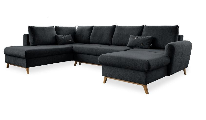 WOHNLANDSCHAFT Dunkelgrau Chenille  - Dunkelgrau/Naturfarben, Holz/Textil (202/312/157cm) - MID.YOU