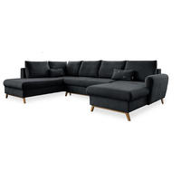 SJEDEĆA GARNITURA tekstil  tamno siva   - tamno siva/prirodne boje, tekstil/drvo (202/312/157cm) - MID.YOU
