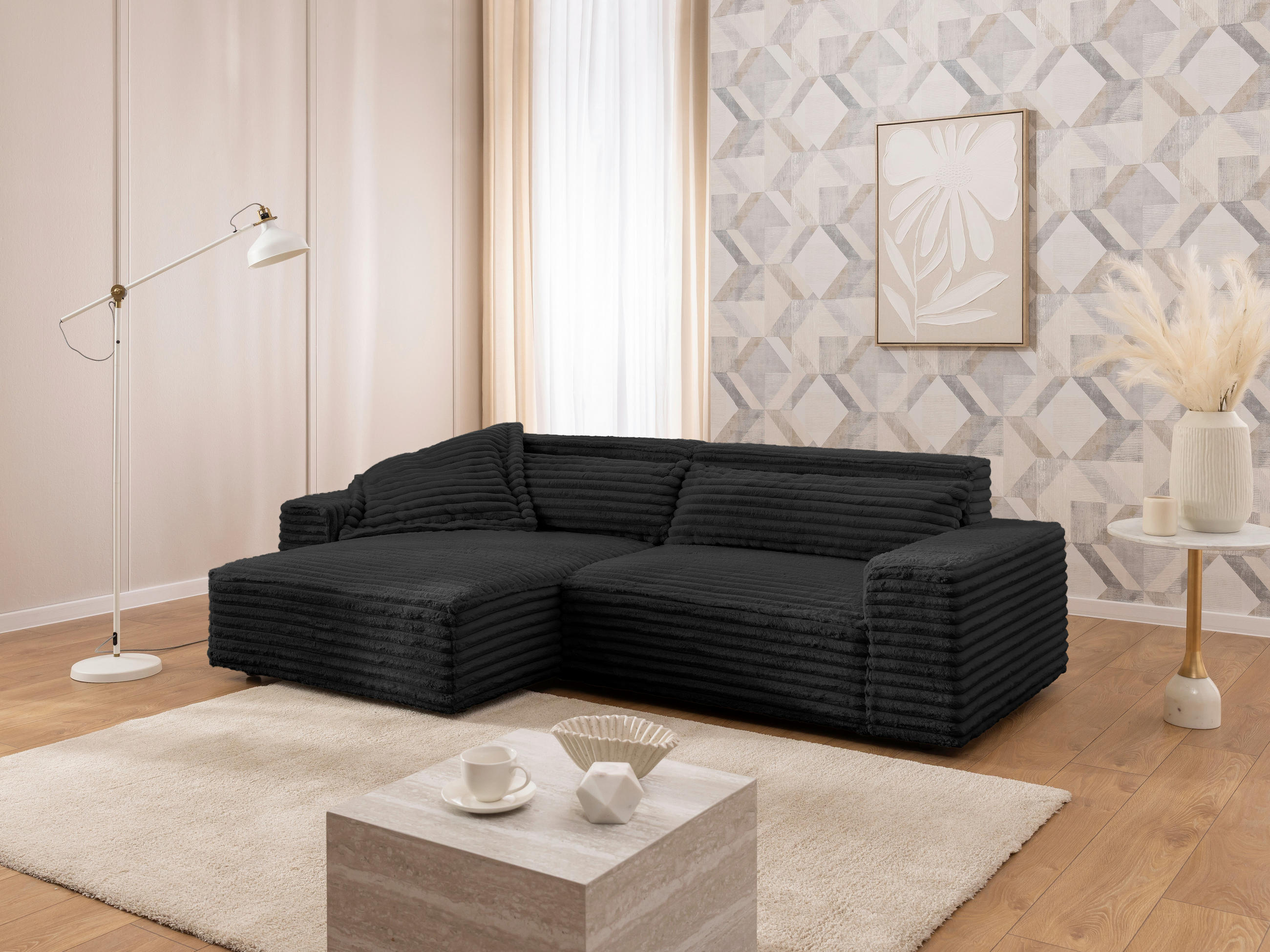 ECKSOFA Curduroy in Cord Anthrazit Rückenkissen  251/142 cm  - Anthrazit/Schwarz, Design, Kunststoff/Textil (251/142cm) - P & B