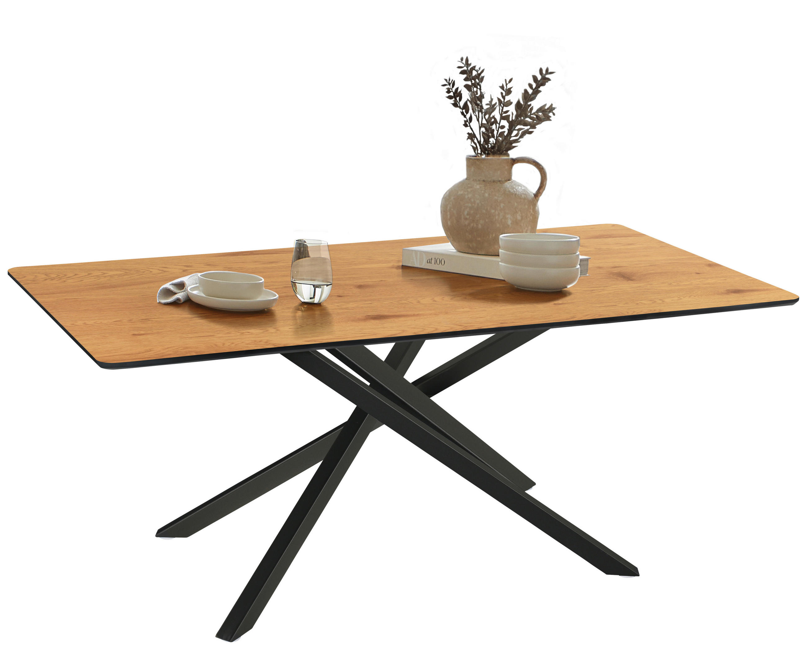 ESSTISCH 180/90/75 cm Nachbildung  Metall, Holzwerkstoff Variantenauswahl rechteckig Eichefarben  - Eichefarben/Schwarz, Design, Holzwerkstoff/Metall (180/90/75cm) - Carryhome