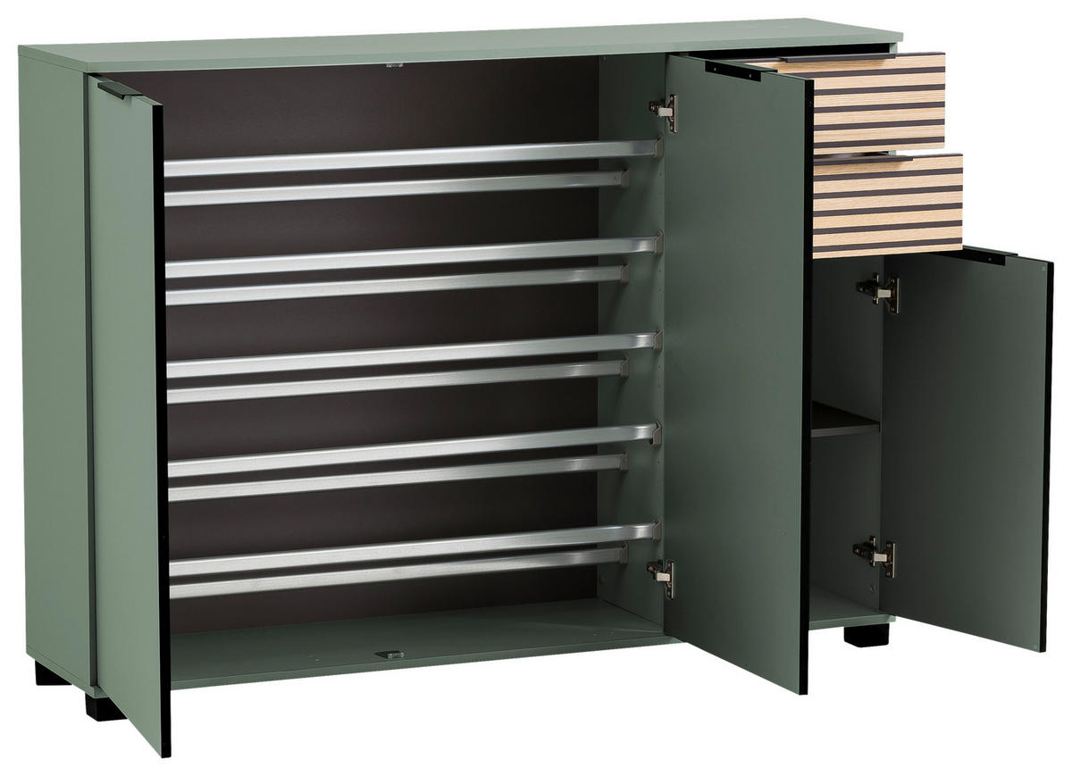 SCHUHSCHRANK Grün, Eichefarben  - Eichefarben/Schwarz, Design, Holzwerkstoff/Kunststoff (141,9/105,5/35cm) - MID.YOU