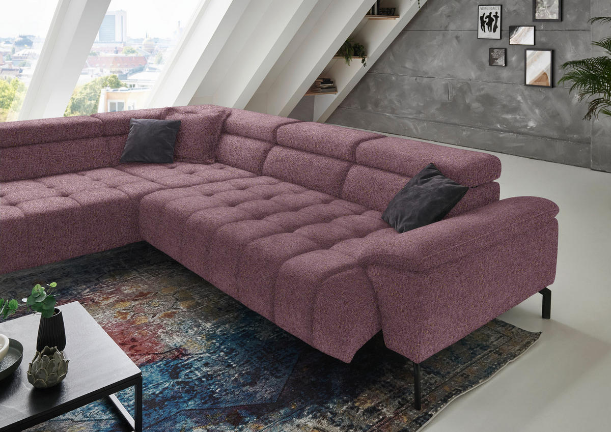 ECKSOFA in Chenille Beere  - Beere/Schwarz, Design, Textil/Metall (222/323cm) - Beldomo Style