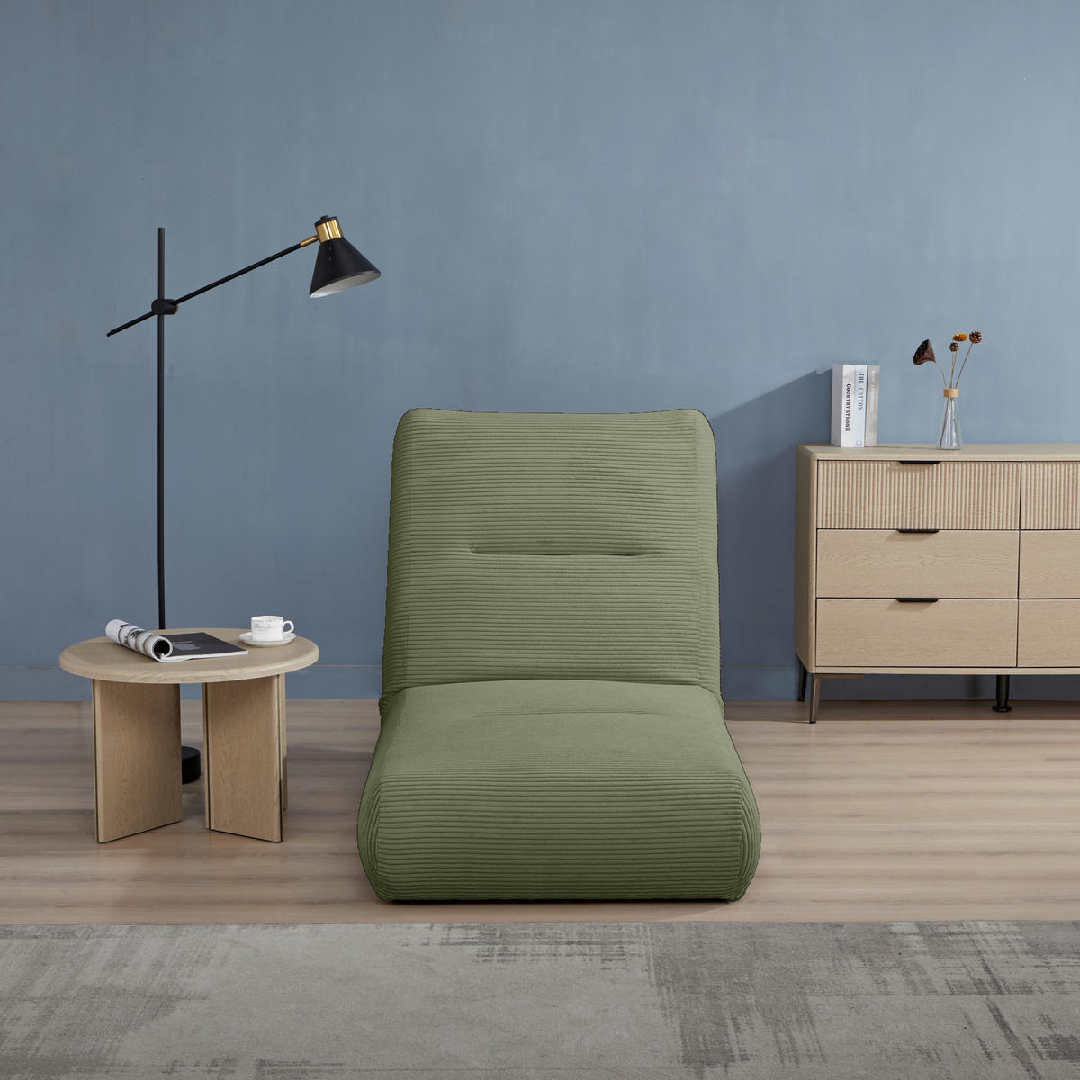 SCHLAFSESSEL in Cord Olivgrün  - vert olive, Design, textile (81/88/160cm) - Livetastic