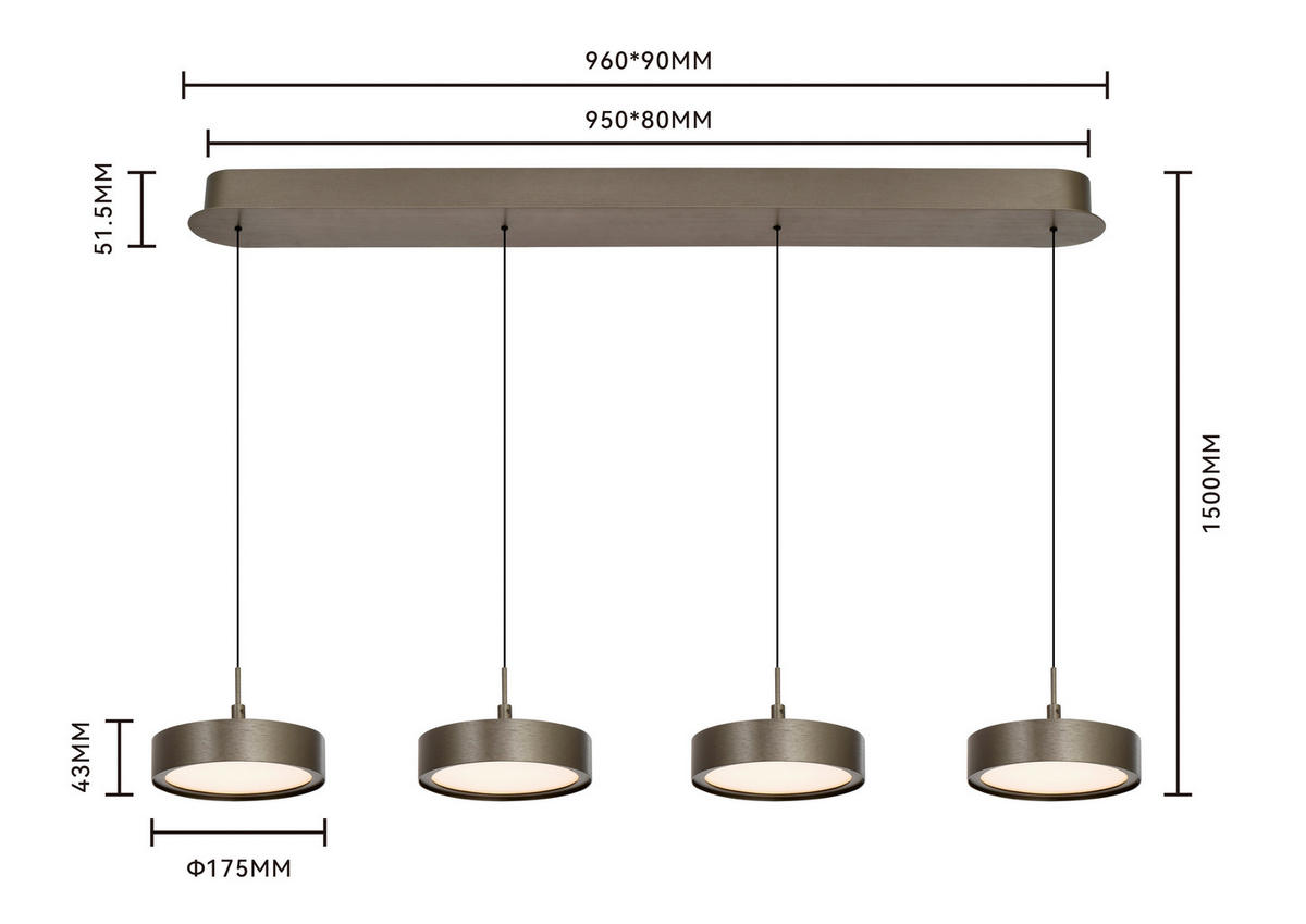 LED-HÄNGELEUCHTE Valensole 105/150/17,5 cm  - Bronzefarben, Design, Metall (105/150/17,5cm)