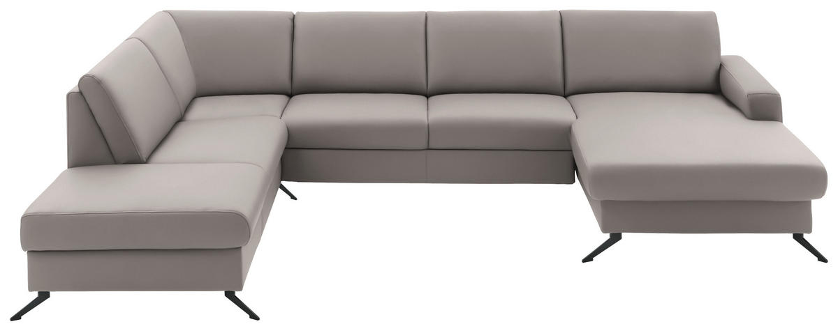 WOHNLANDSCHAFT in Echtleder Hellgrau  - Hellgrau/Schwarz, Design, Leder/Metall (233/339/165cm) - Beldomo Premium