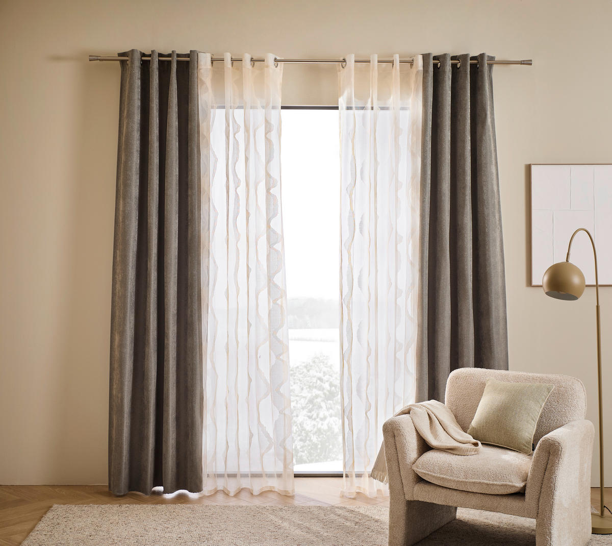 ÖSENSCHAL NEAL Verdunkelung 132/245 cm   - Grau, Trend, Textil (132/245cm) - Dieter Knoll