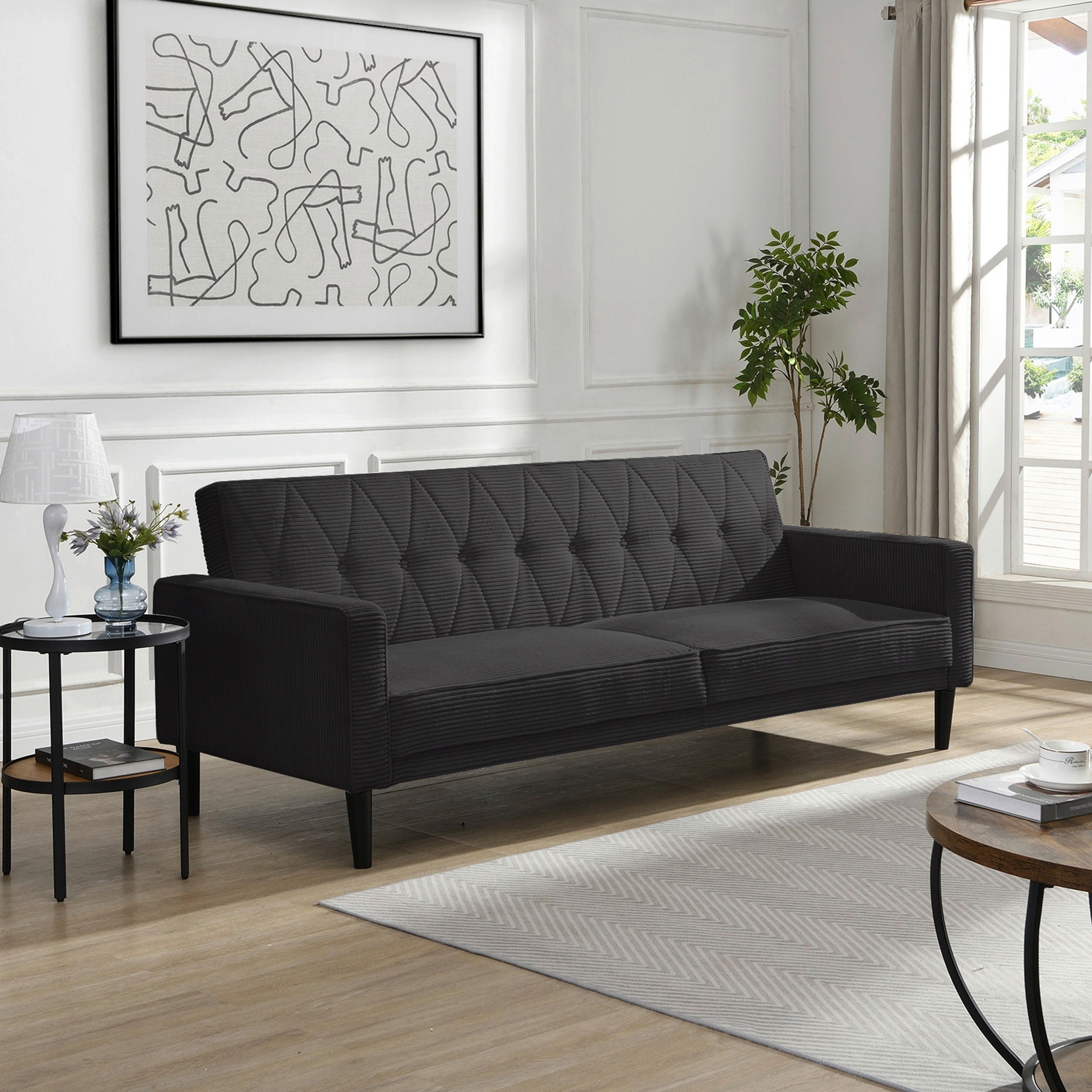 SCHLAFSOFA Cord Anthrazit  - Anthrazit/Braun, Basics, Holz/Textil (213/81/86cm) - Livetastic