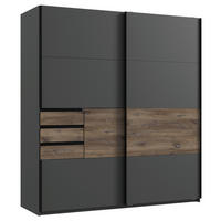 SCHWEBETÜRENSCHRANK in Graphitfarben, Eichefarben  - Eichefarben/Schwarz, Konventionell, Holzwerkstoff/Metall (180/198/65cm) - Modante