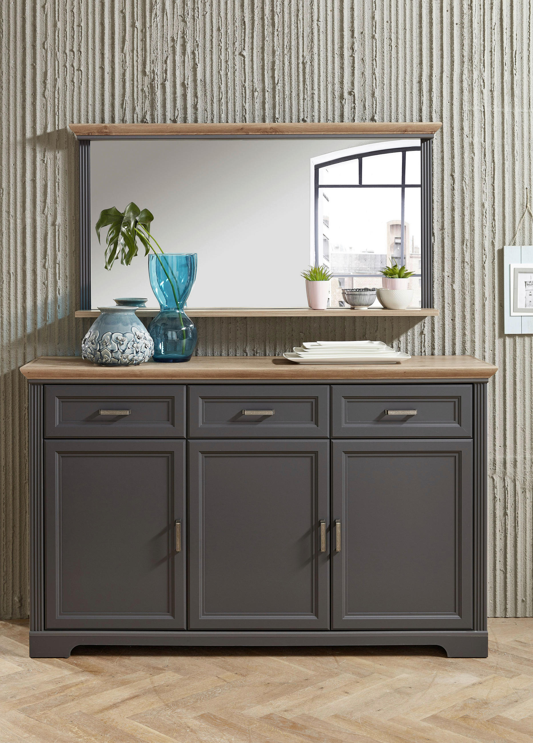 SIDEBOARD in 166/102/48 cm - Graphitfarben/Eiche Artisan, ROMANTIK / LANDHAUS, Holzwerkstoff/Metall (166/102/48cm) - Hom`in