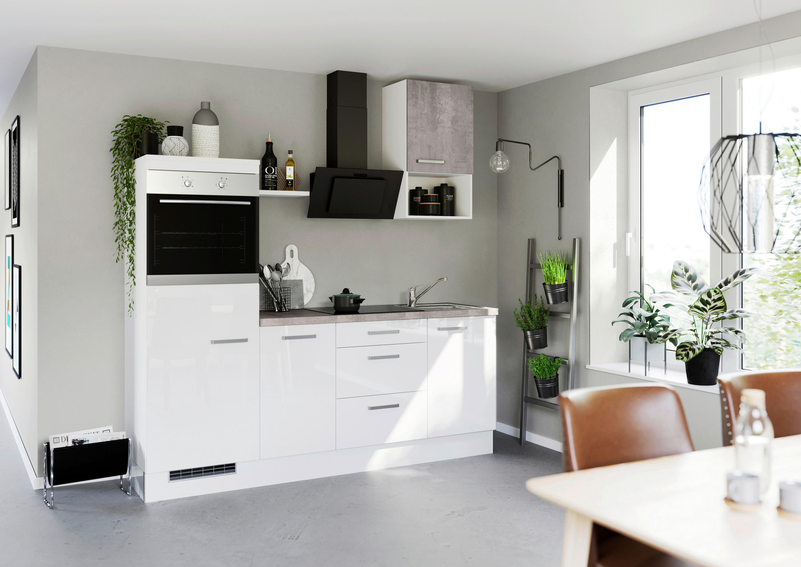 KÜCHENLEERBLOCK 215 cm   in Weiß Hochglanz  - Edelstahlfarben/Weiß Hochglanz, Design, Holzwerkstoff/Metall (215cm) - Impuls