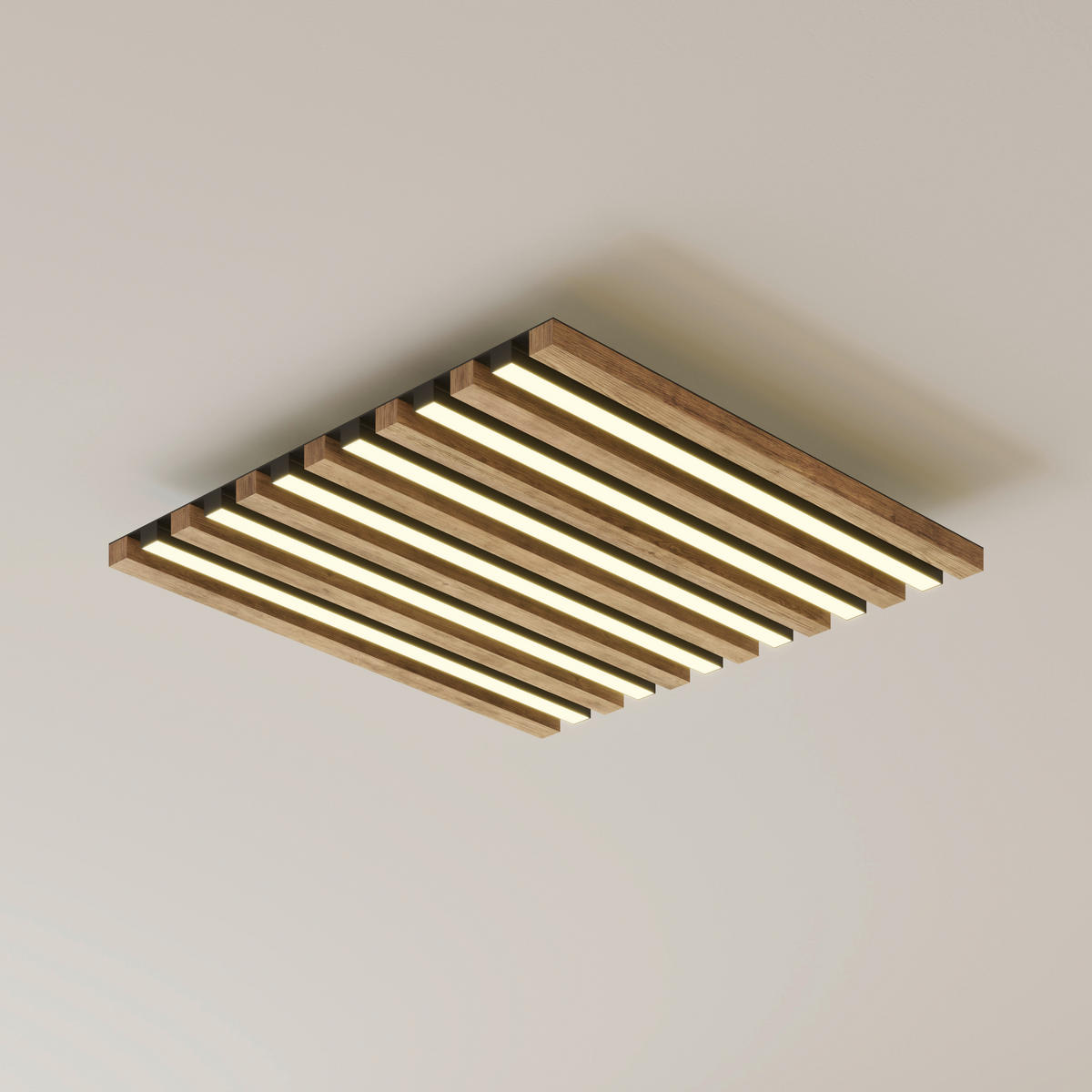 LED-TAKLAMPA HAYDEN 45/45/5 cm  - vit/svart, Natur, metall/trämaterial (45/45/5cm)