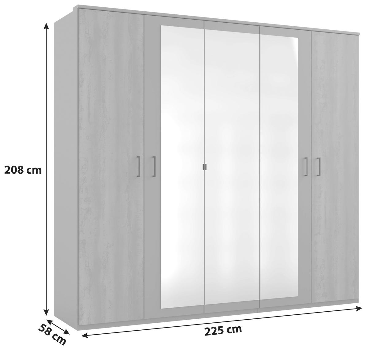 GARDEROB 225/208/58 cm 5-dörrar - mörkgrå/grafitfärgad, Basics, trämaterial (225/208/58cm) - MID.YOU