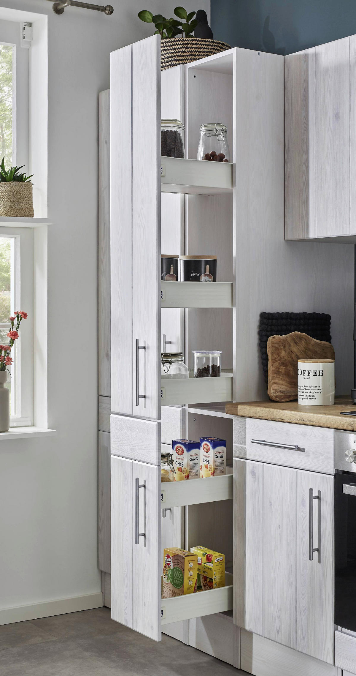 ECKKÜCHE 310/172 cm  in Weiß, Lärchefarben  - Wildeiche/Edelstahlfarben, Basics, Holzwerkstoff/Metall (310/172cm) - Respekta