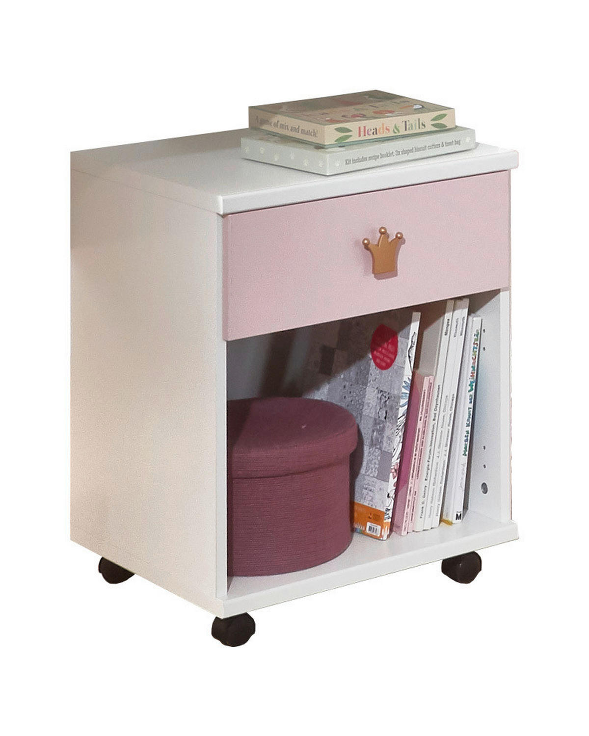 PREDALNIK NA KOLESCIH  roza, bela  - zlate barve/roza, Konvencionalno, umetna masa/leseni material (46/58/40cm) - Ti'me