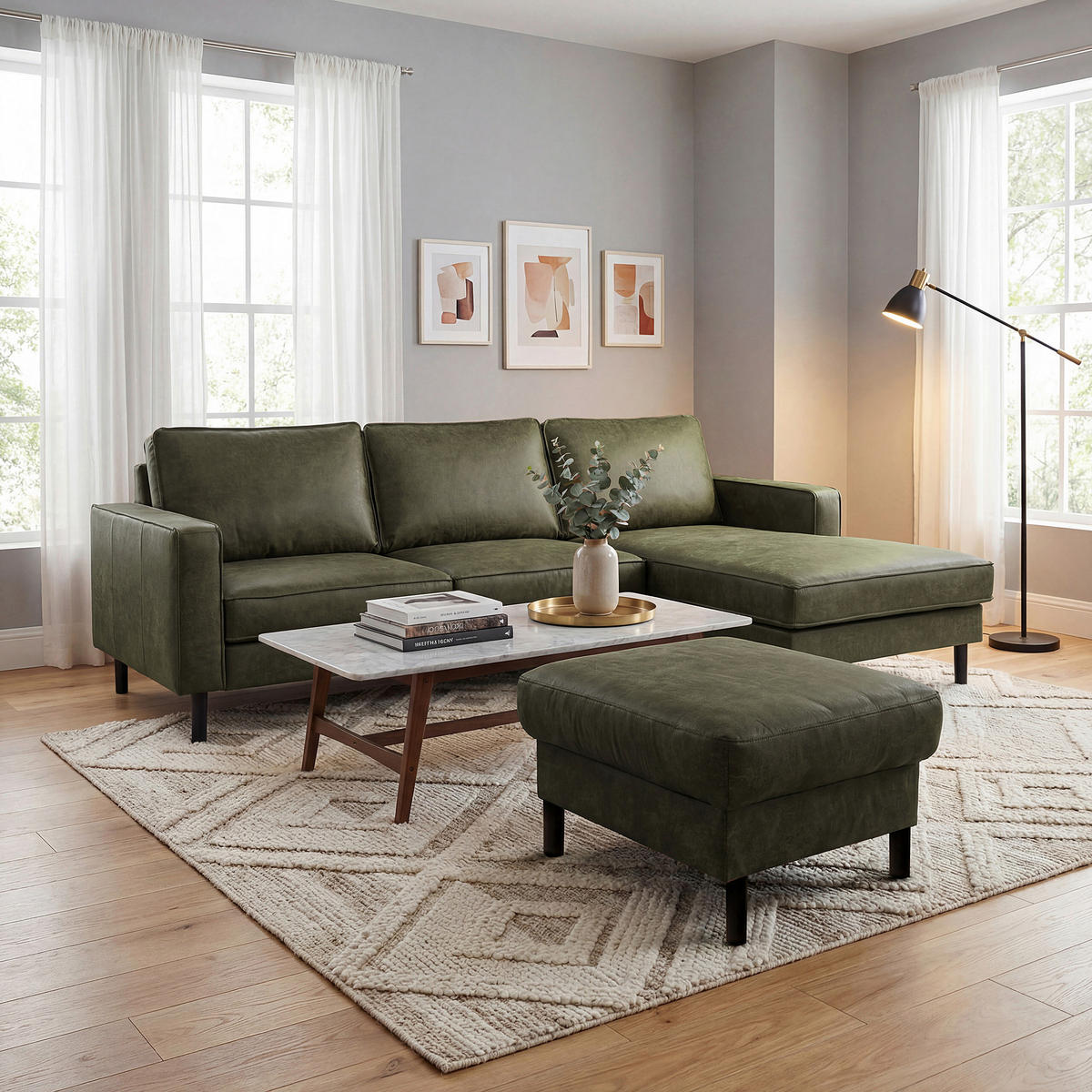 HOCKER Textil, Leder Grün  - Grün, Design, Leder/Textil (70/48/60cm) - Livetastic