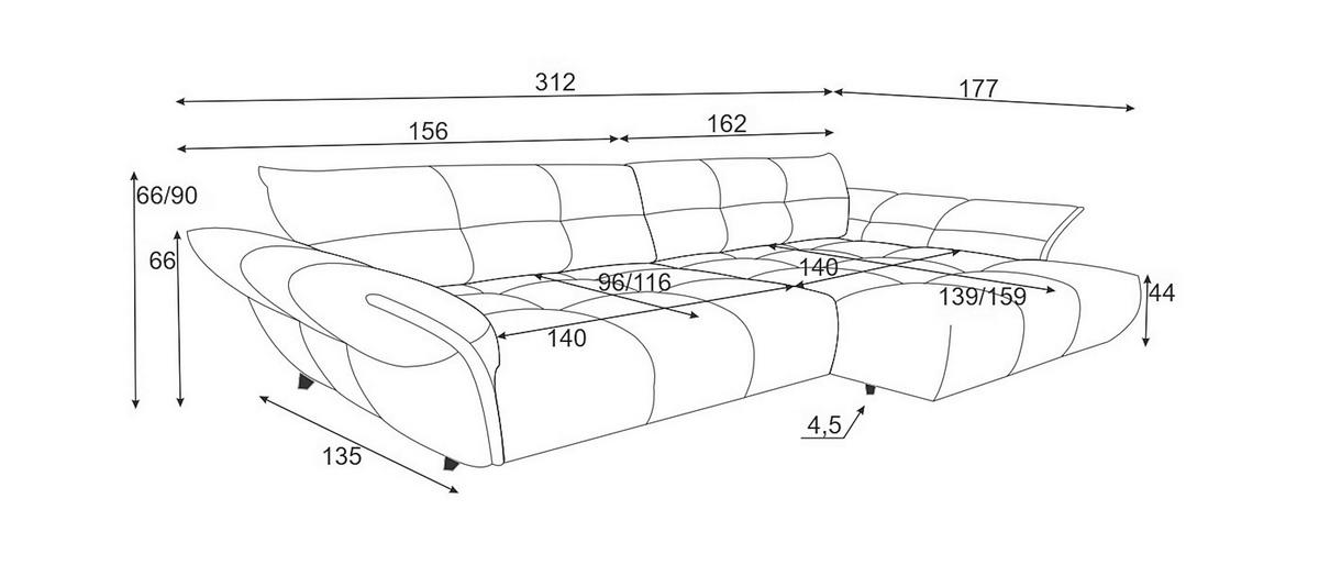 ECKSOFA Chenille Dunkelgelb  - Dunkelgelb/Schwarz, Design, Kunststoff/Textil (312/177cm) - Welnova