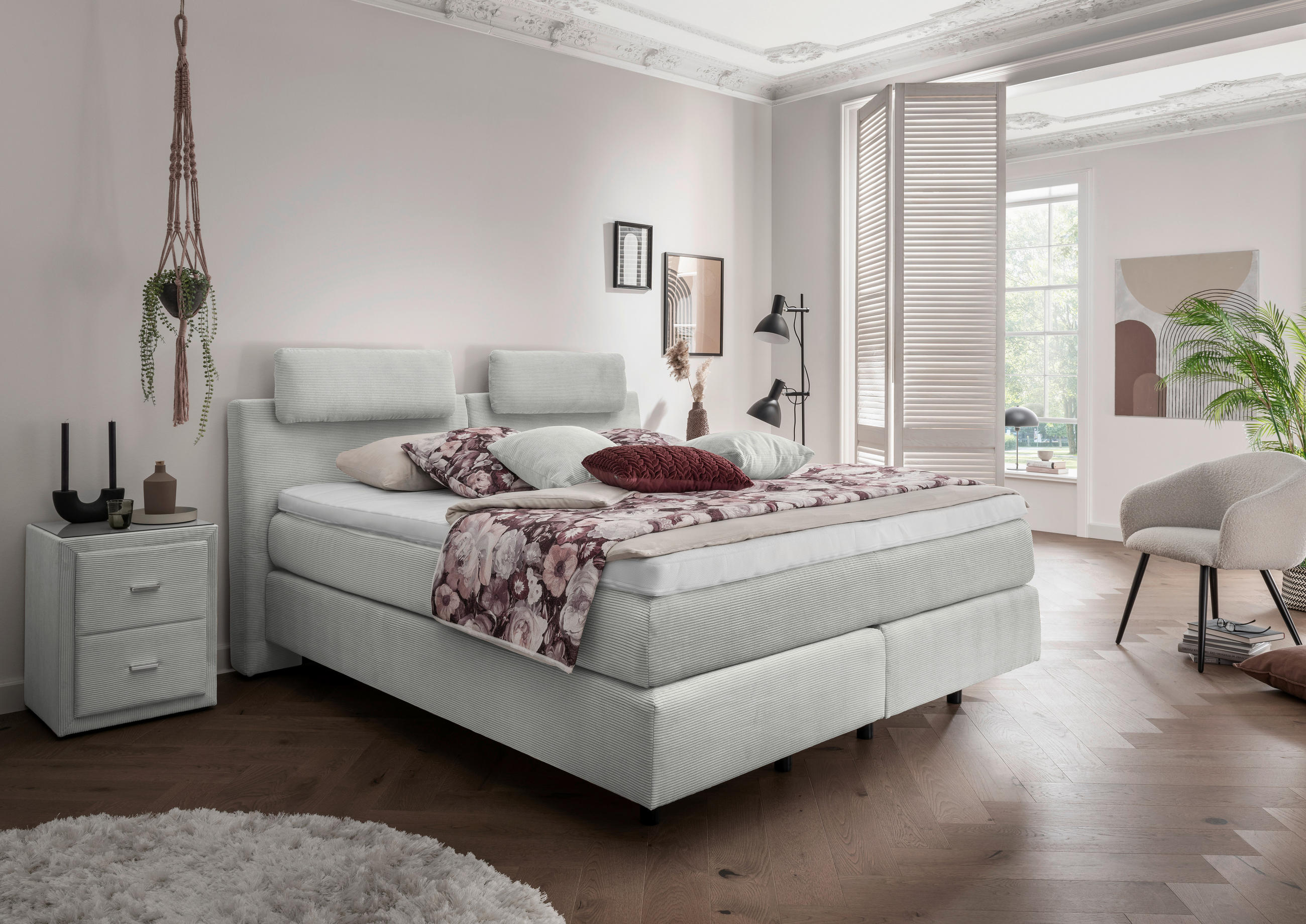 BOXSPRINGBETT 180/200 cm  in Hellgrau  - Hellgrau/Schwarz, Modern, Kunststoff/Textil (180/200cm) - Beldomo - Sleep